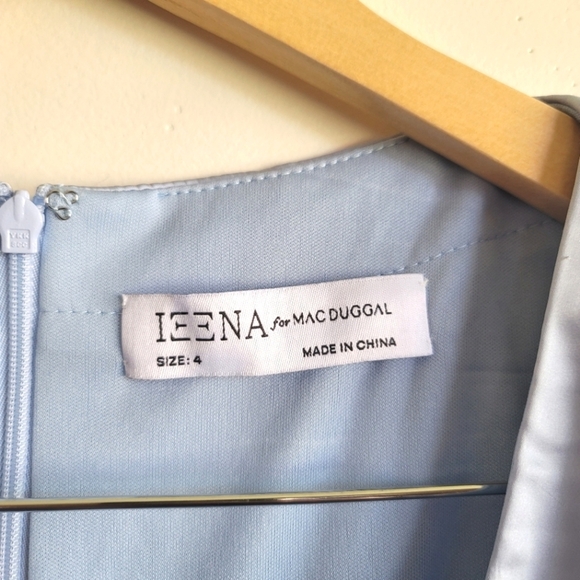 Ieena for Mac Duggal, Short Puff Sleeve Faux Wrap Mini Dress,Powder Blue, Size 4 - Picture 8 of 12